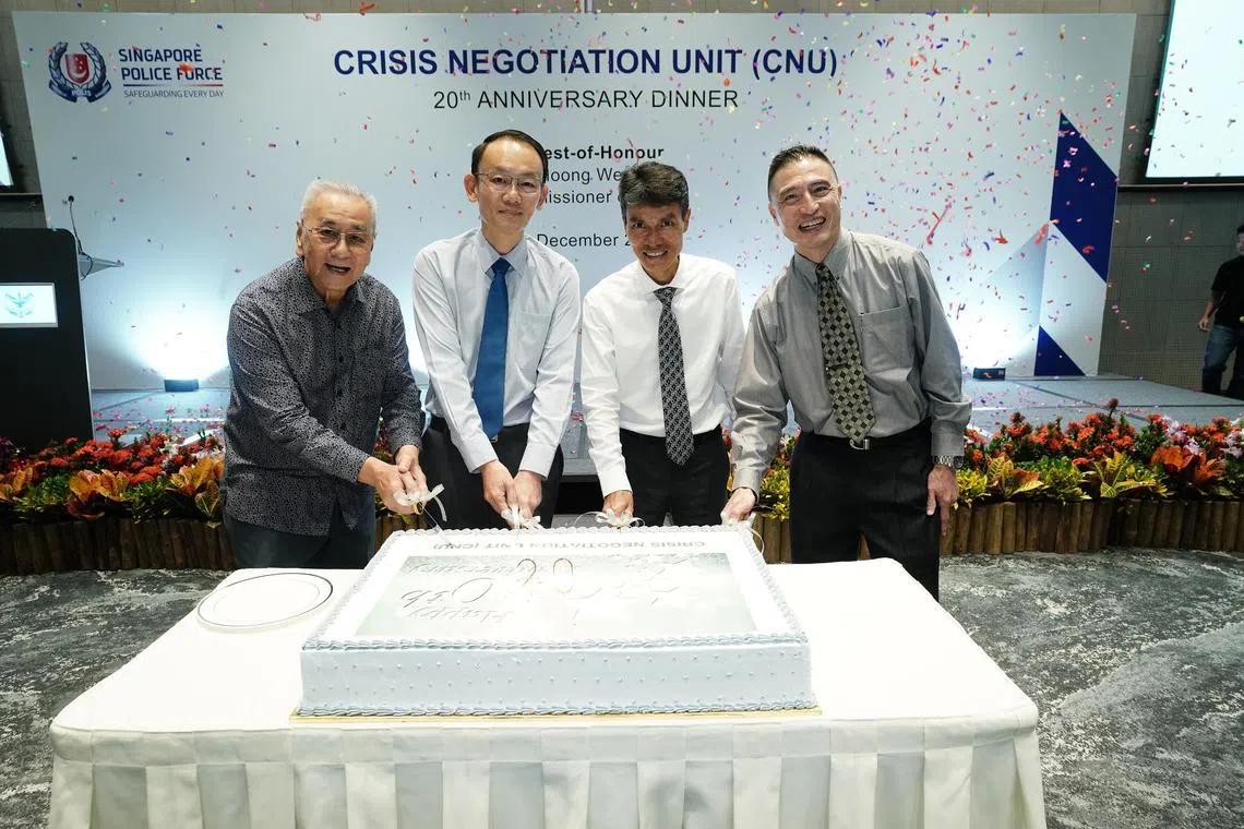 (From left) Crisis Negotiation Unit former commanding officer Peter Lim, Commissioner of Police Hoong Wee Teck, Senior Assistant Commissioner of Police Jarrod Pereira and Senior Assistant Commissioner of Police Gerald Lim.