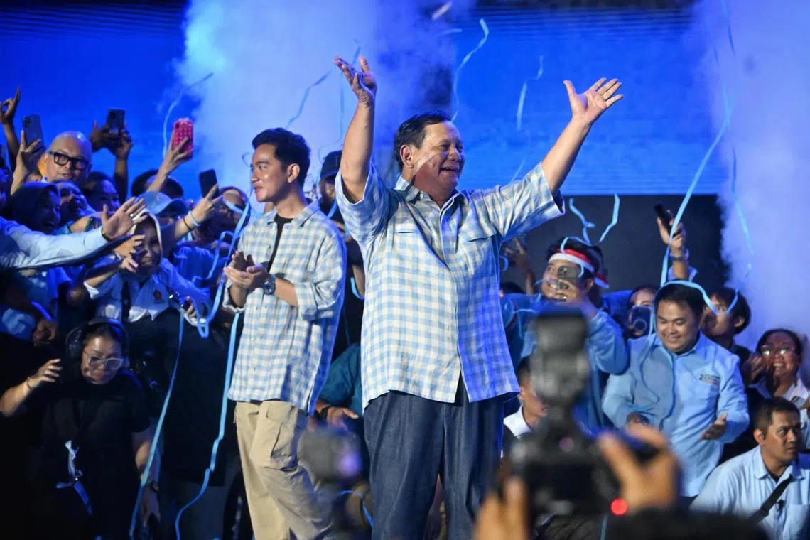 Prabowo - Gibran delivers their speech and celebrates with their supporters at Istora Senayan stadium on Feb 14, 2024.


/2024 Indonesia Presidential Election.