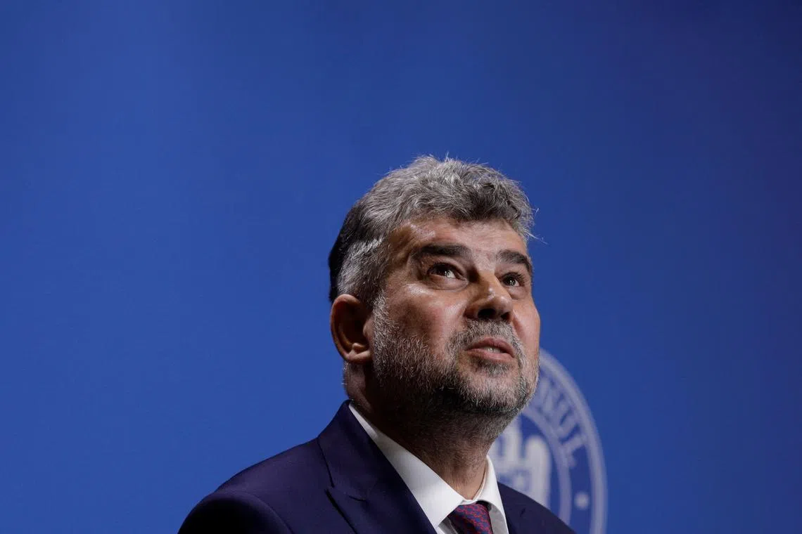 FILE PHOTO: omanian Prime Minister Marcel Ciolacu delivers a speech at the government headquarters, in Bucharest, Romania, June 15, 2023. Inquam Photos/Octav Ganea via REUTERS/File Photo
