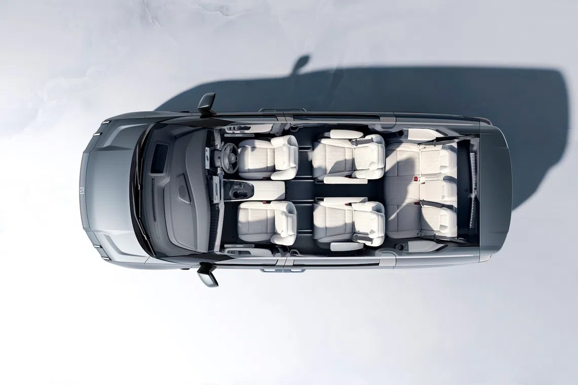 The seven-seat Zeekr 009 combines three rows of seating with a cabin designed to give passengers room to move and stretch out.