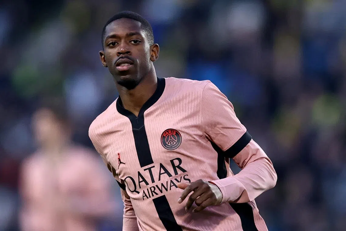 Soccer Football - Ligue 1 - Nantes v Paris St Germain - The Stade de la Beaujoire - Louis Fonteneau, Nantes, France - April 22, 2025 Paris St Germain's Ousmane Dembele in action REUTERS/Stephane Mahe