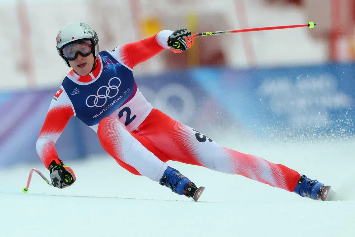 Milano Cortina 2026 Olympics - Alpine Skiing - Men's Downhill Official Training - Stelvio Ski Centre, Bormio, Italy - February 06, 2026. Marco Odermatt of Switzerland in action REUTERS/Denis Balibouse