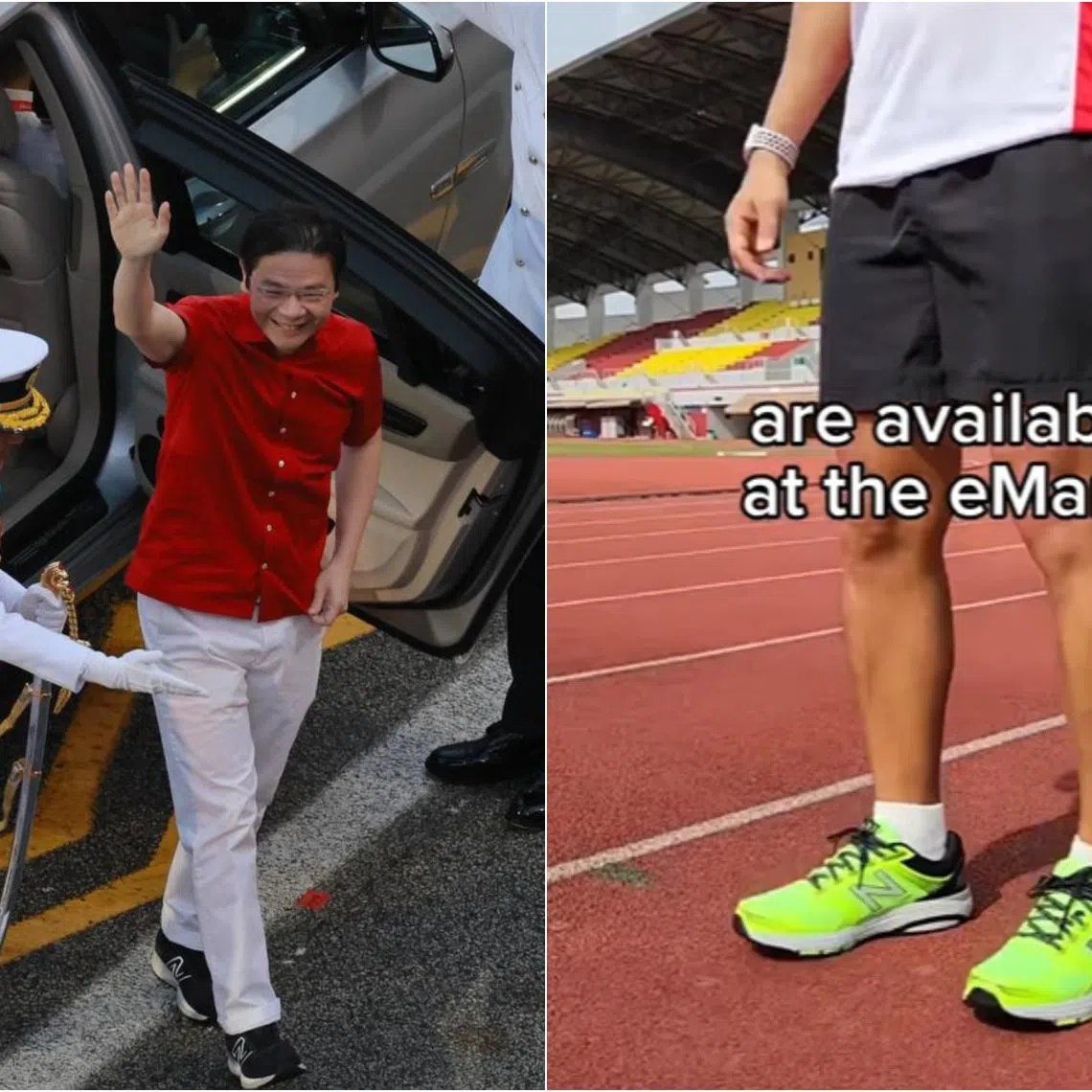 The shoes worn by PM Lawrence Wong appeared to be similar to the running shoes worn by SAF servicemen.