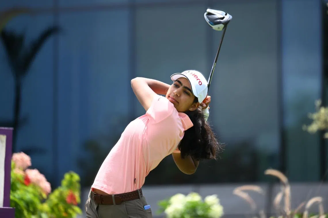 Indian golfer Diksha Dagar, who is also hearing impaired, photographed at the Aramco Team Series Singapore on March 15, 2023. 