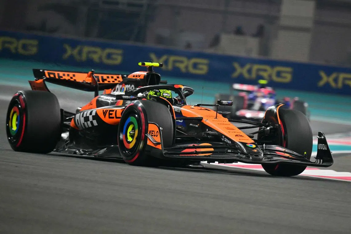 McLaren's British driver Lando Norris drives during the second practice session ahead of the Abu Dhabi Formula One Grand Prix at the Yas Marina Circuit in Abu Dhabi on December 6, 2024. (Photo by Andrej ISAKOVIC / AFP)