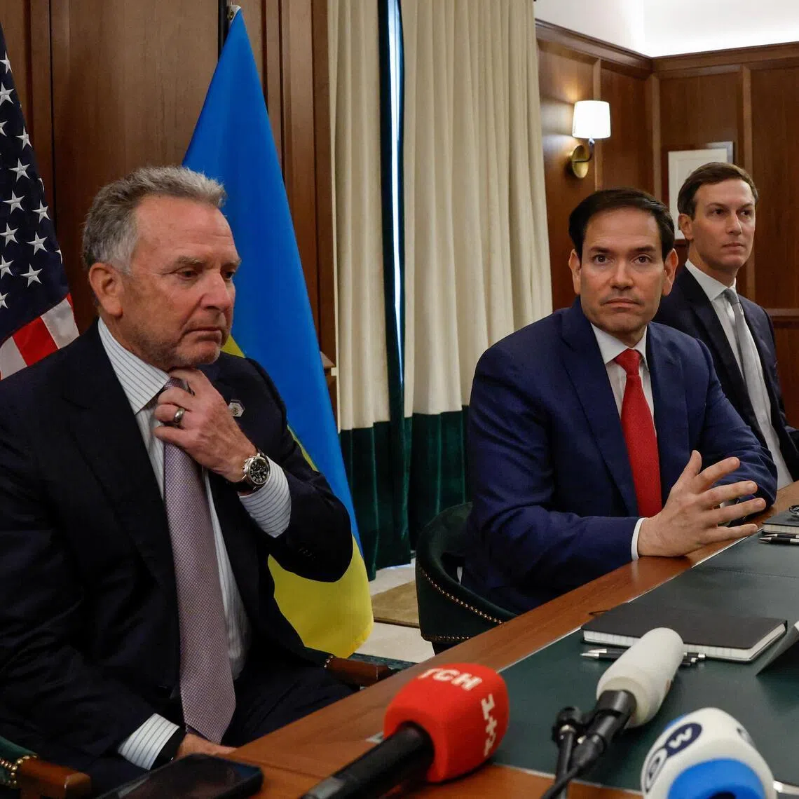 (left to right) US Special Envoy Steve Witkoff, US Secretary of State Marco Rubio and President Donald Trump's son-in-law Jared Kushner were among those named to be on the Board of Peace. 