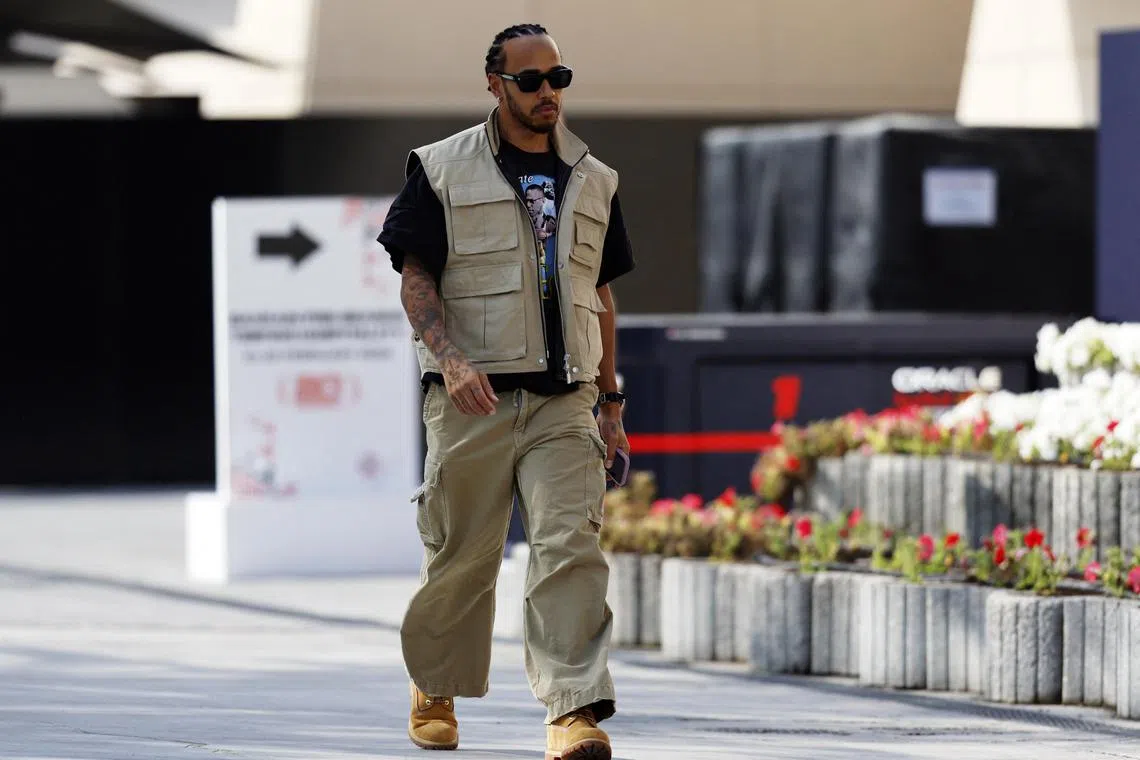 Mercedes driver Lewis Hamilton arrives for testing in Bahrain, ahead of the 2024 F1 season.