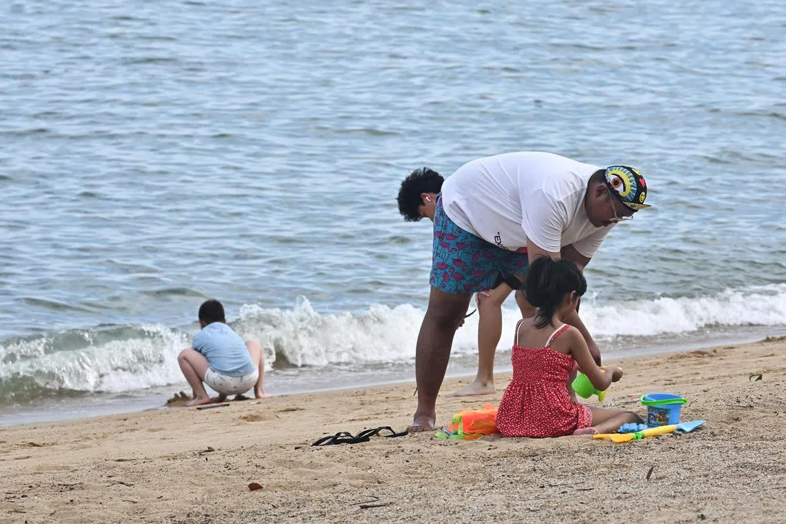 Beachgoers playing inside barricaded area near Marine Cove at East Coast Park at 5.08pm on July 4, 2024.
