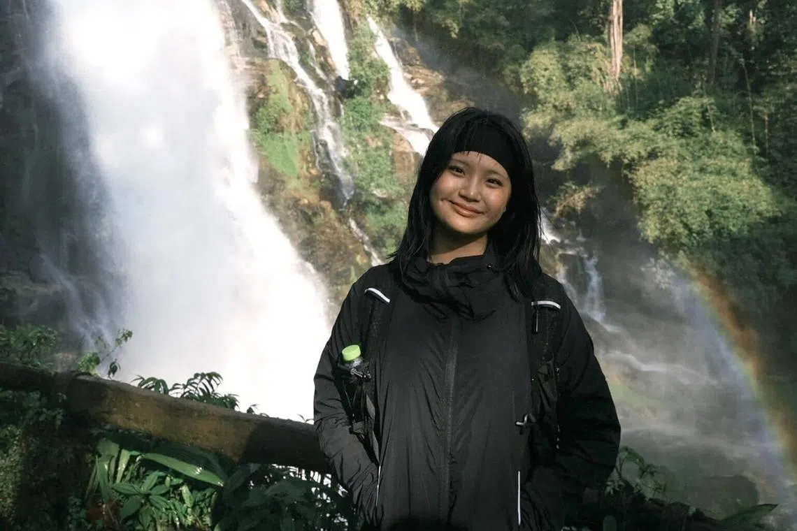 Ngee Ann Polytechnic student Abby Lee visiting the Wachirathan Waterfall on a leisure trip in Chiang Mai.