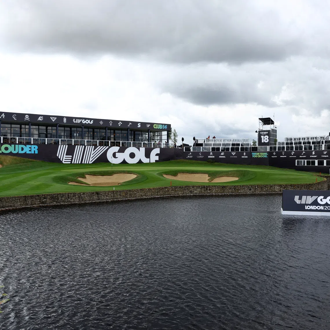 FILE PHOTO: Golf - LIV Golf Invitational - London - Centurion Golf Club, St Albans, Britain - July 5, 2023 General view of the 18th hole at the Centurion Golf Club Action Images via Reuters/Paul Childs/File Photo