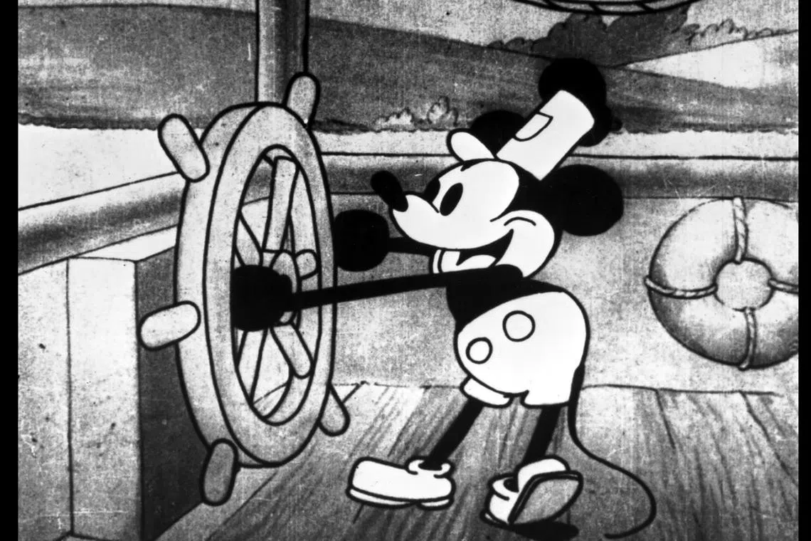 The creme de la creme of 2024’s public domain class are the black-and-white versions of Mickey Mouse that appeared in Steamboat Willie (1928).
