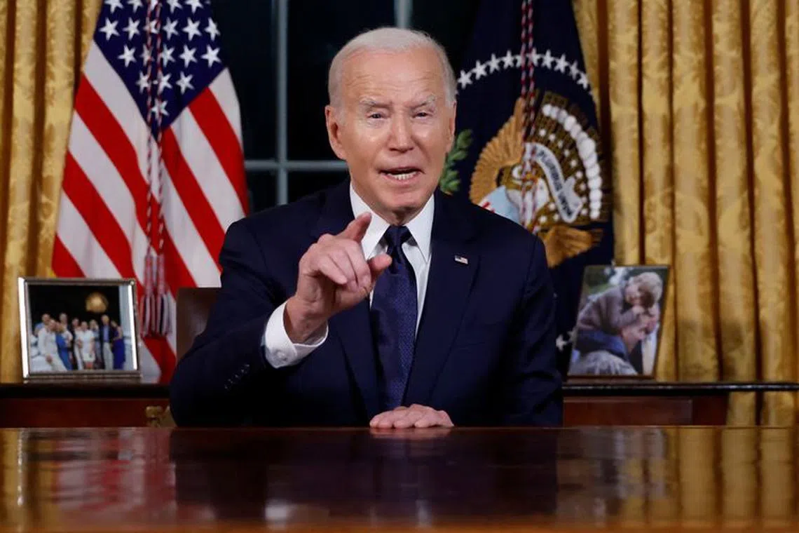 U.S.  President Joe Biden delivers a prime-time address to the nation about his approaches to the conflict between Israel and Hamas, humanitarian assistance in Gaza and continued support for Ukraine in their war with Russia, from the Oval Office of the White House in Washington, U.S. October 19, 2023. REUTERS/Jonathan Ernst/Pool