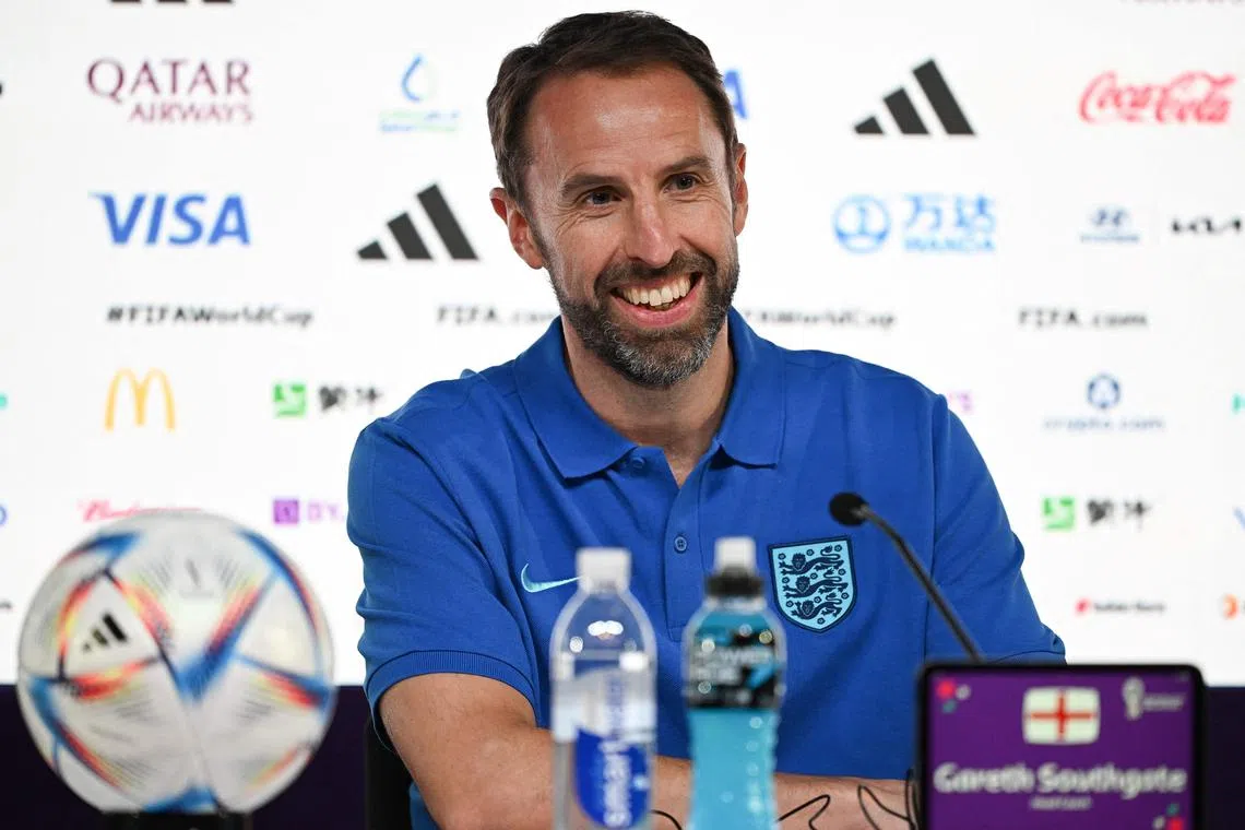 England's coach Gareth Southgate takes questions at a press conference in Doha, on Nov 24, 2022.