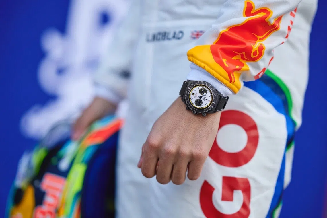 The Tudor Black Bay Chrono “Carbon 26” on the wrist of a Formula One driver