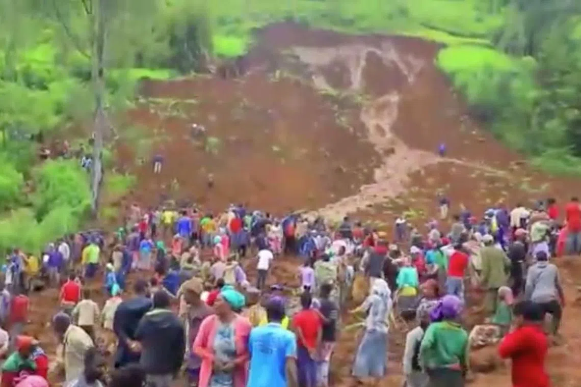 The aftermath of a landslide in Gofa zone in Southern Ethiopia regional state, July 23, 2024.  Reuters TV/via Basketo Zone Government Communication Affairs Department