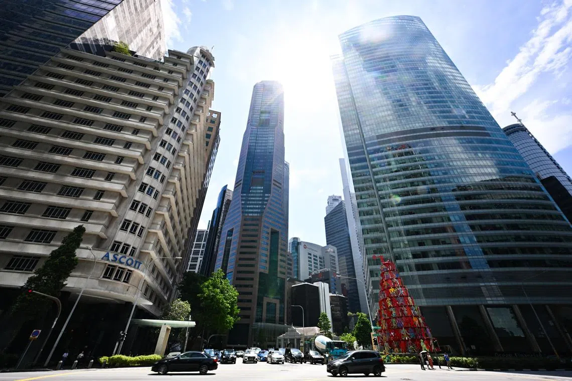 ST20250613-202576400587-Lim Yaohui-pixgeneric/
Ascott Raffles Place Singapore hotel and office buildings in Raffles Place on June 13, 2025.
Can be used for stories on money, property, land, commercial, office, invest, budget, income, finance, financial, CBD, URA, population, economy and development.
(ST PHOTO: LIM YAOHUI)
