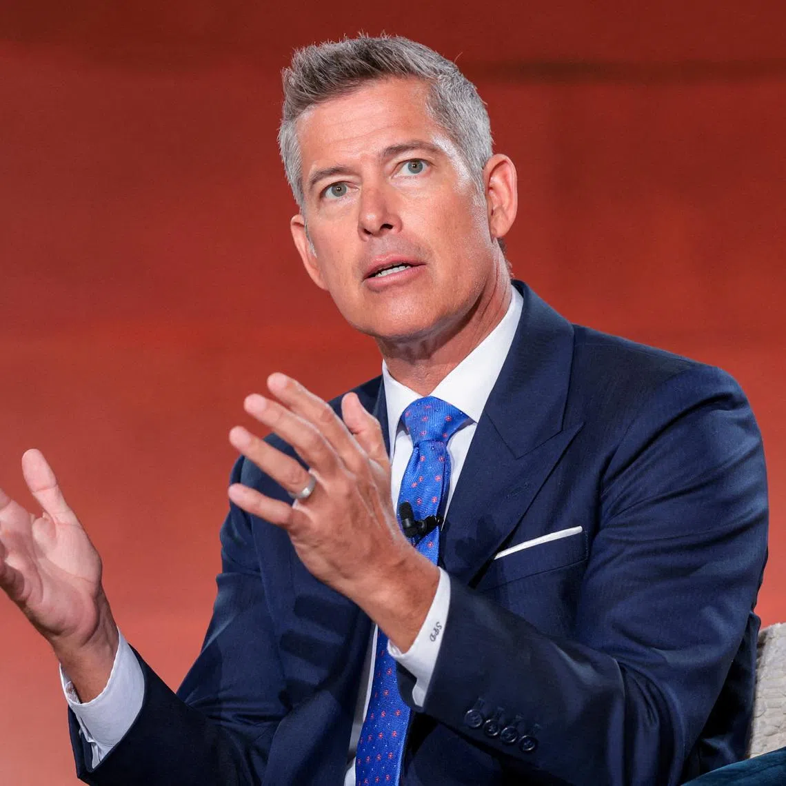 FILE PHOTO: U.S. Secretary of Transportation Sean Duffy speaks during the 2026 Infrastructure Summit of government officials, corporate executives, and labor leaders, in Washington, D.C., U.S., March 11, 2026. REUTERS/Kylie Cooper/File Photo