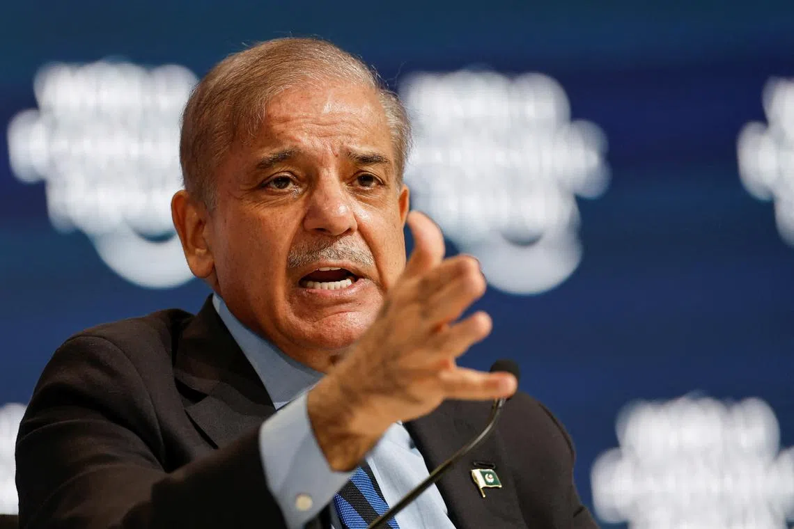 FILE PHOTO: Pakistan's Prime Minister Shehbaz Sharif speaks at the World Economic Forum (WEF) in Riyadh, Saudi Arabia, April 28, 2024. REUTERS/Hamad I Mohammed/File Photo