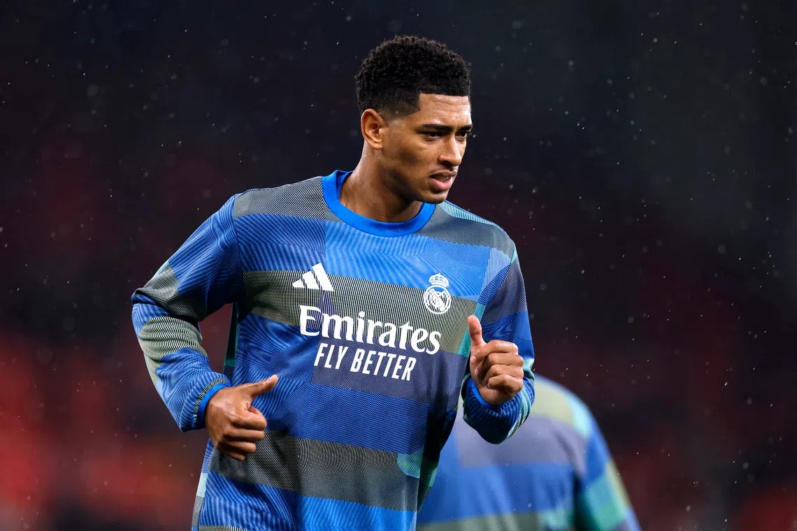Soccer Football - UEFA Champions League - Liverpool v Real Madrid - Anfield, Liverpool, Britain - November 4, 2025 Real Madrid's Jude Bellingham during the warm up before the match Action Images via Reuters/Jason Cairnduff
