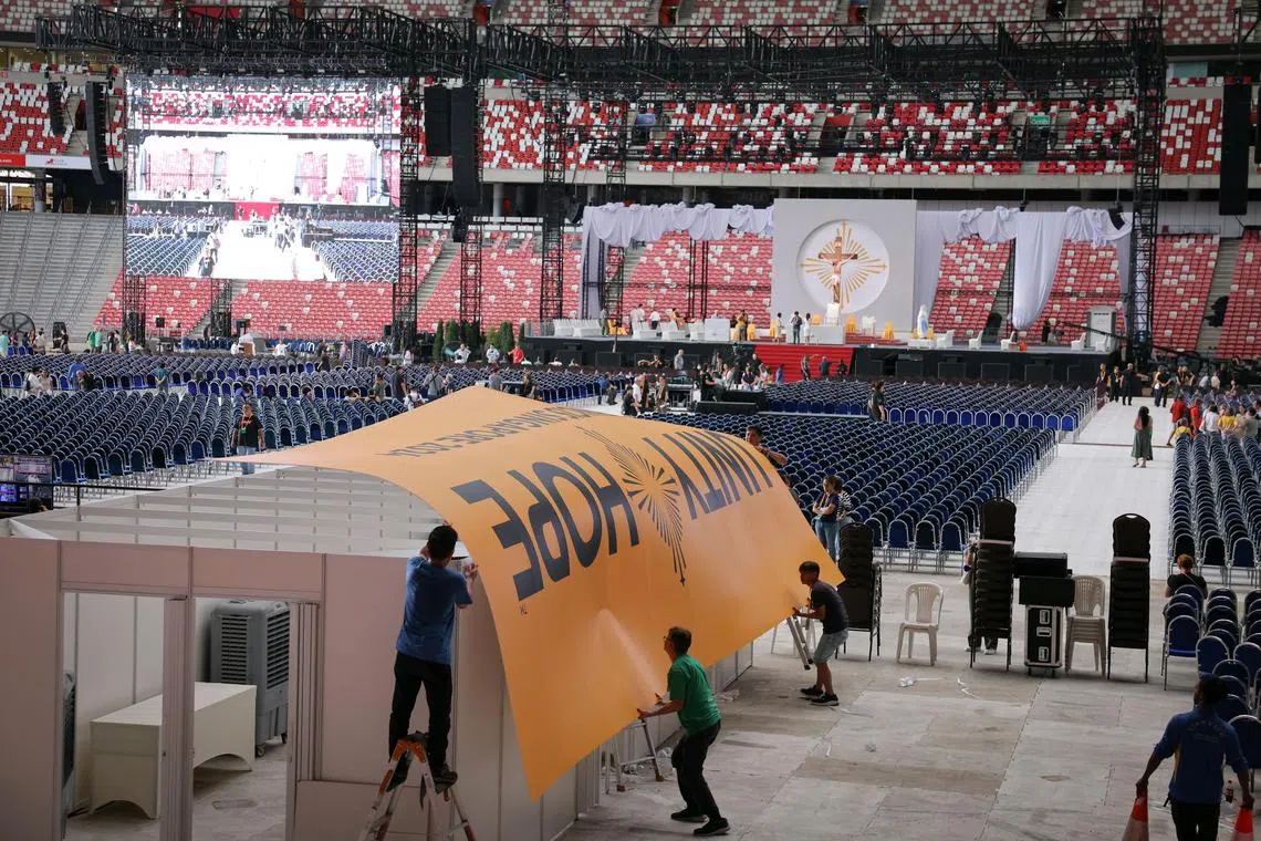 Preparations taking place at the National Stadium, Sept 10, 2024, before the Pope's visit on Thursday.