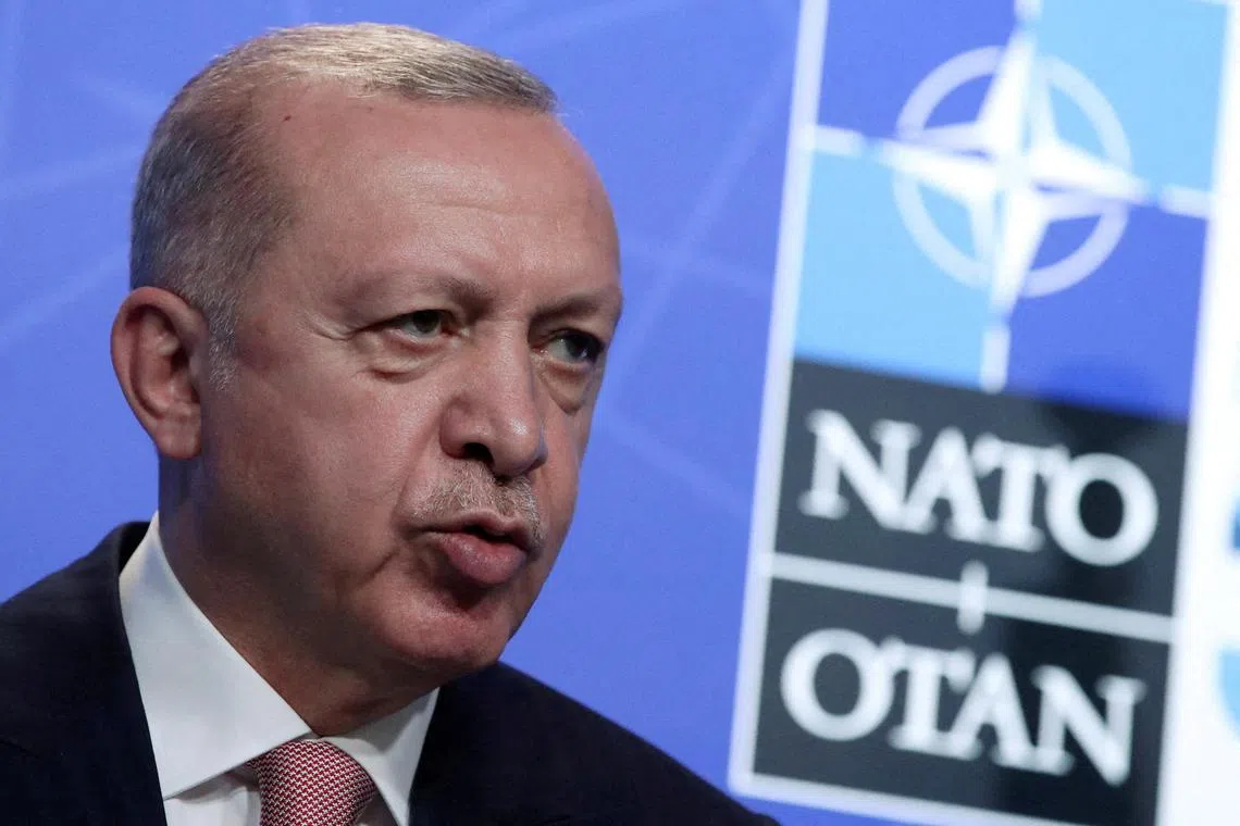 A 2021 photo shows Turkish President Tayyip Erdogan at a Nato summit in Brussels, Belgium.
