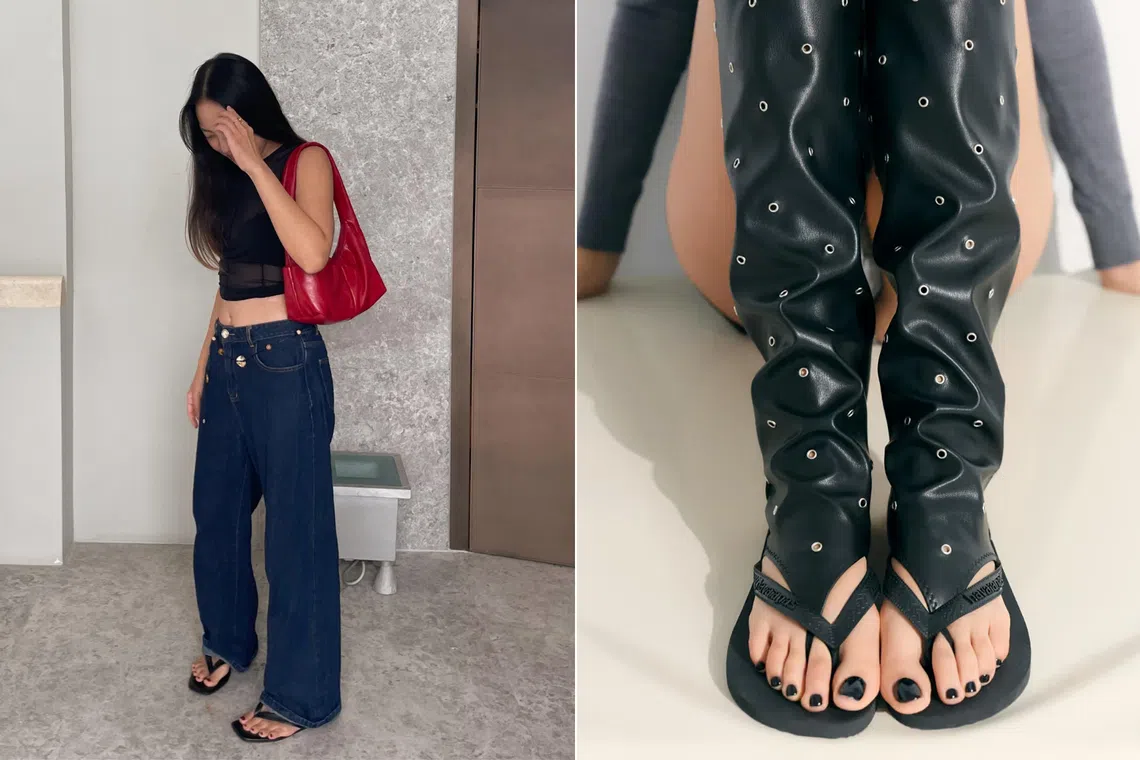 Content creator Charlotte Wang in flip-flops (left) and Havaianas x Gimaguas collection launched in 2025.