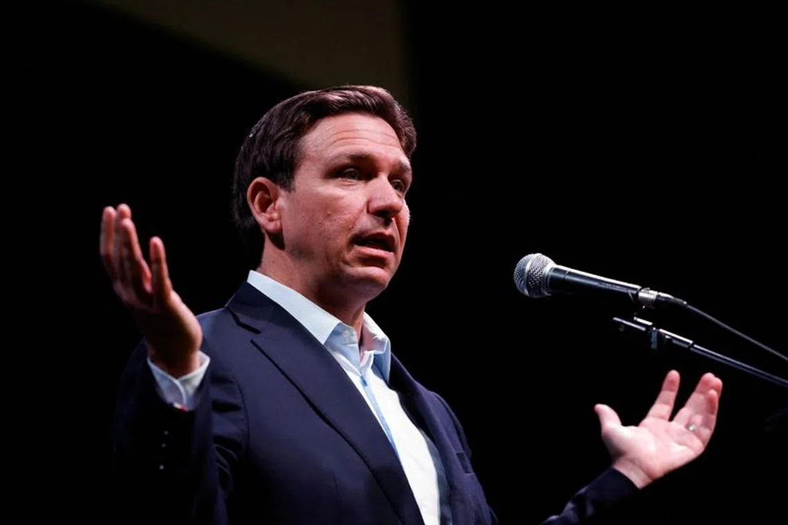 FILE PHOTO: Republican presidential candidate and Florida Governor Ron DeSantis speaks during a campaign event in Myrtle Beach, South Carolina, U.S., October 20, 2023. REUTERS/Randall Hill/File Photo