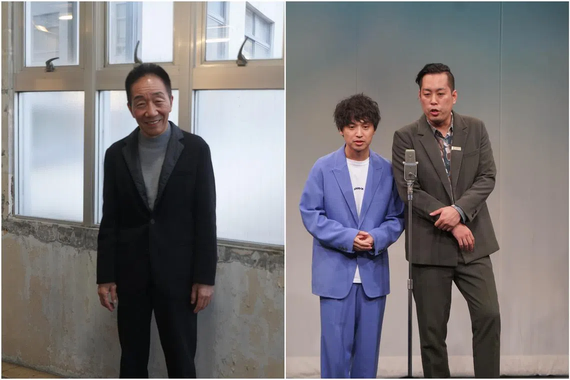 Veteran manzai comedian Nakata Kausu (left) and Japanese manzai comedy duo Evers.