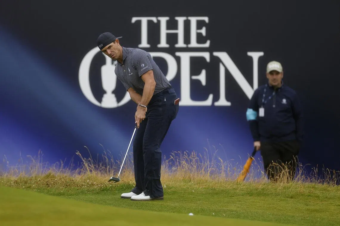 Golf - The 152nd Open Championship - Royal Troon Golf Club, Troon, Scotland, Britain - July 20, 2024 Billy Horschel of the U.S. hits a putt on the 18th hole during the third round REUTERS/Jason Cairnduff