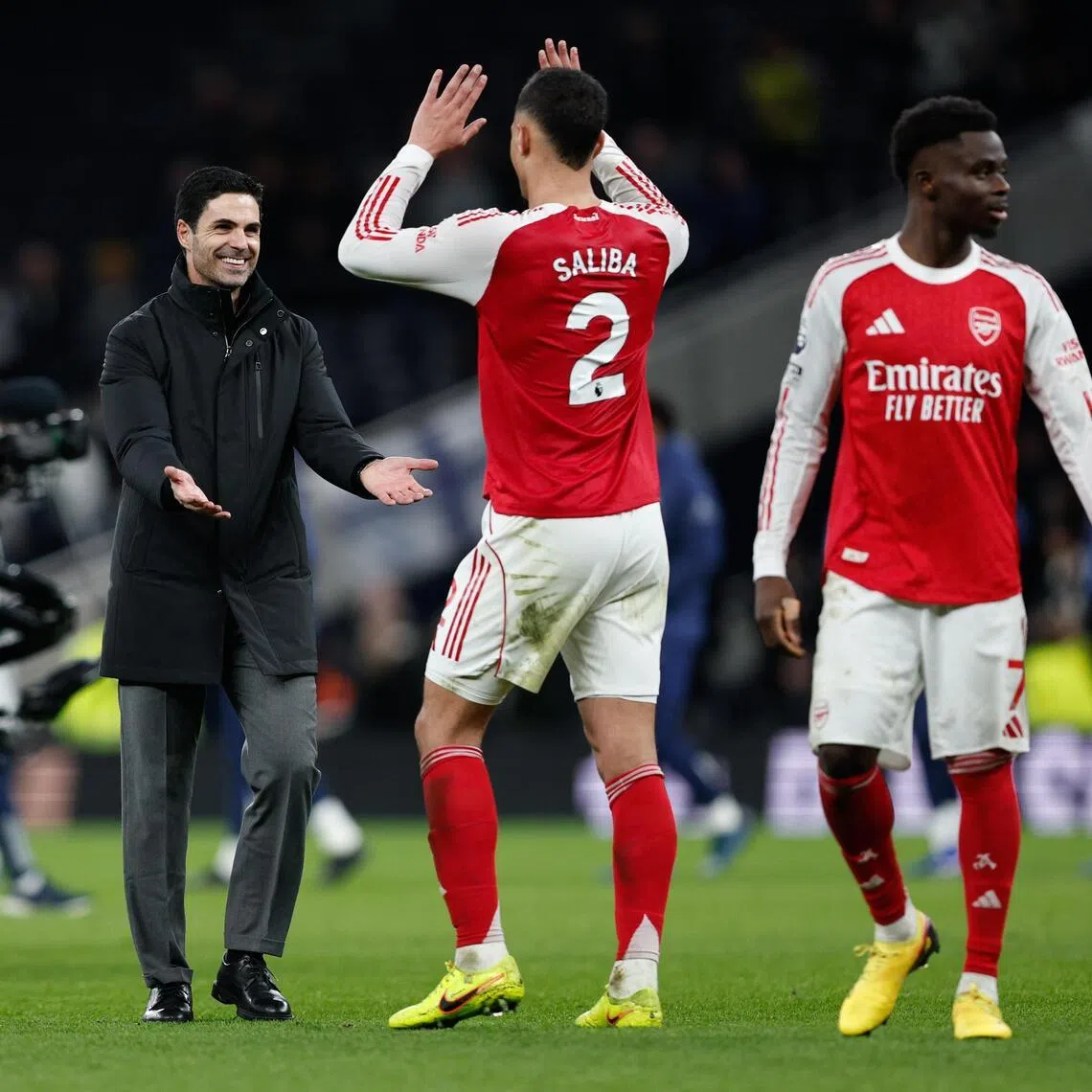 Arsenal manager Mikel Arteta celebrating his team's 4-1 Premier League victory against Tottenham Hotspur on Feb 22.