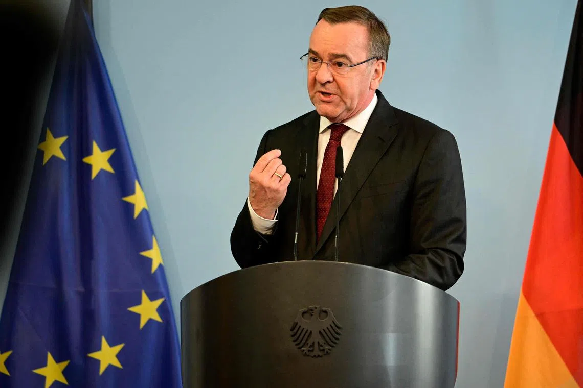 German Defence Minister Boris Pistorius gives a press conference on March 5, 2024 in Berlin to comment on a leaked audio recording of senior German army officers discussing the Ukraine war. The recording posted on March 1, 2024 on Russia's state-backed RT channel has caused a diplomatic firestorm and raised serious questions about the security of German military communications. Russia has declared the recording proves direct involvement of Western countries in the conflict in Ukraine. (Photo by Tobias SCHWARZ / AFP)