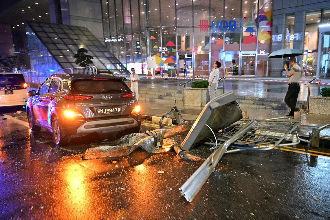 Metal debris seen near a stationary car along UOB Plaza on Sep 17, 2024.