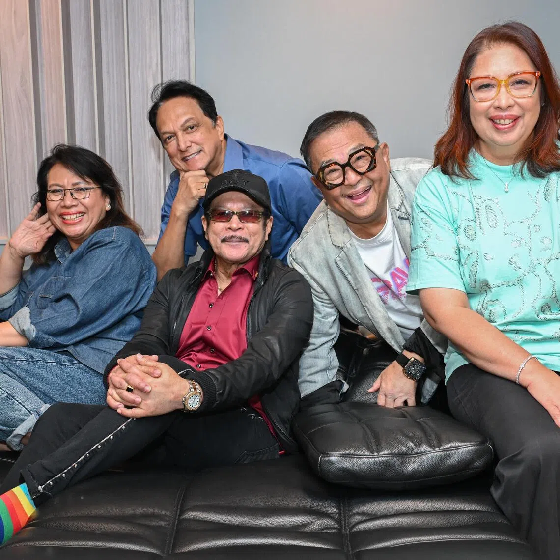 (From left) Faridah Ali, Gerry Rezel, Max Surin,  Clement Chow,  and Ann Hussein,  who are part of the Sing60 Talentime All-Stars, a group made up of singers popular in the 80s  shot on Nov 24, 2025.