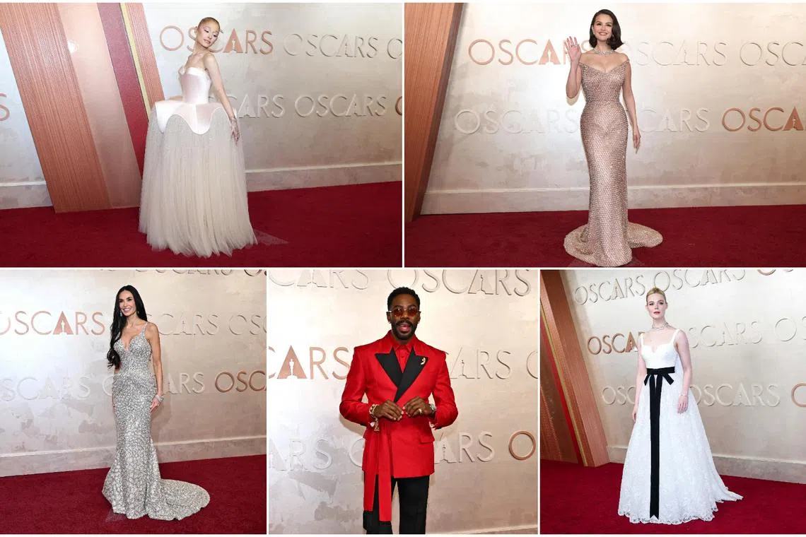 (Clockwise from top left) Ariana Grande, Selena Gomez, Elle Fanning, Colman Domingo and Demi Moore were among the best dressed.
