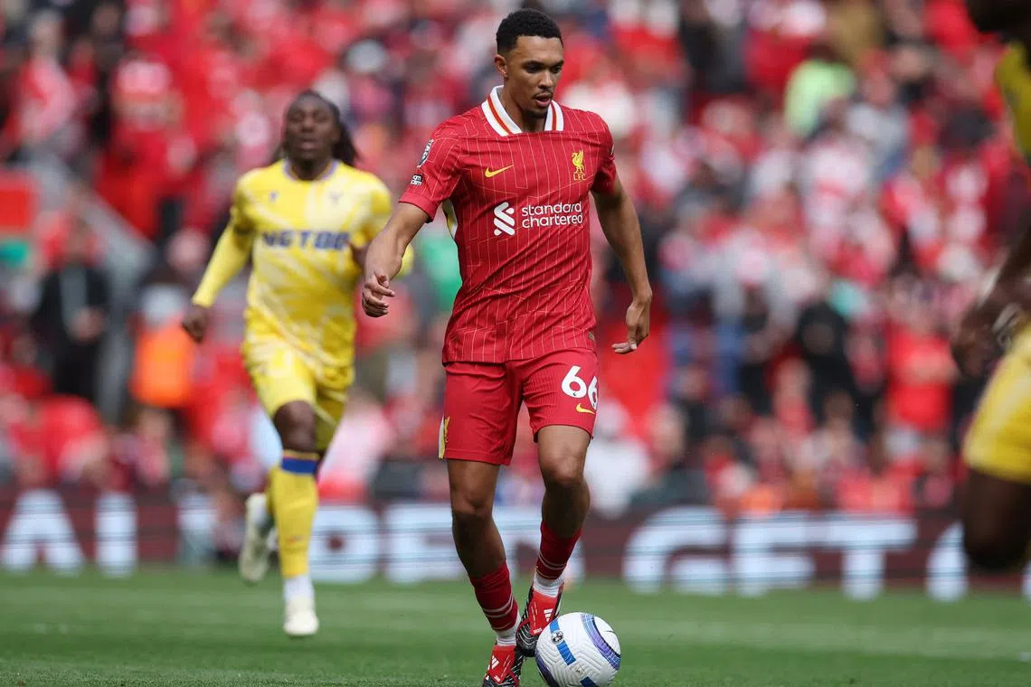 Soccer Football - Premier League - Liverpool v Crystal Palace - Anfield, Liverpool, Britain - May 25, 2025 Liverpool's Trent Alexander-Arnold in action REUTERS/Phil Noble