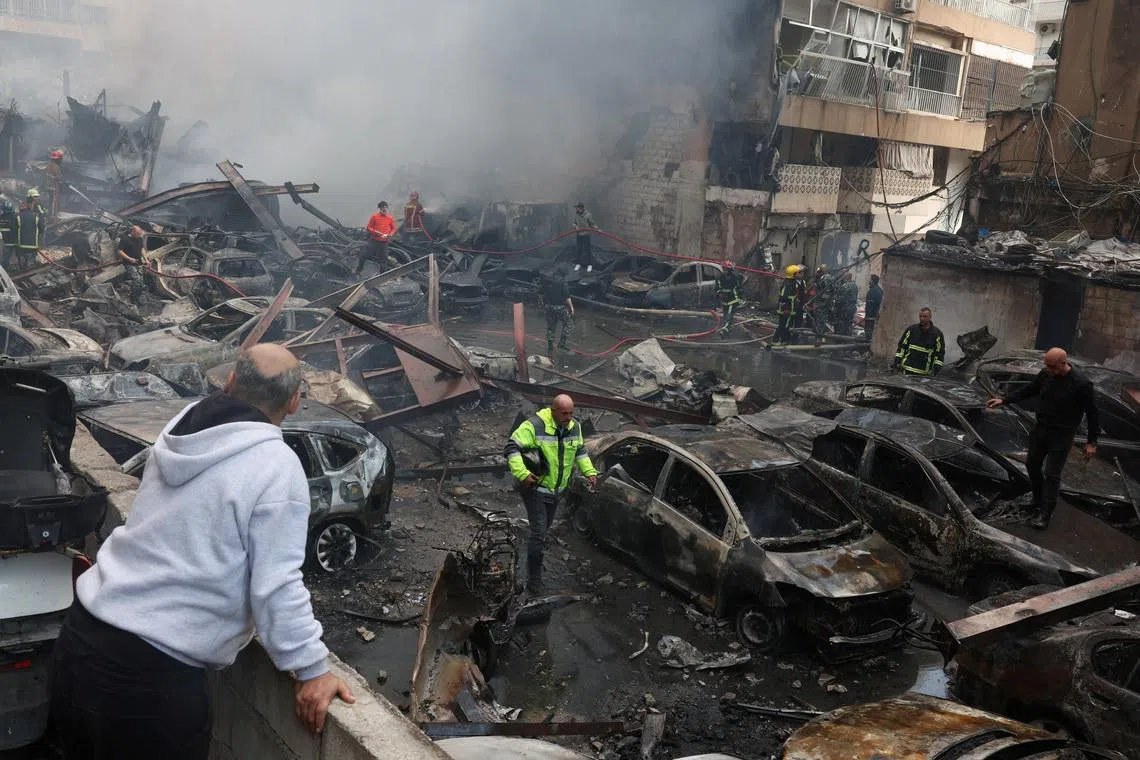 Rescuers working at the site of an Israeli strike in Beirut, Lebanon, April 8, 2026. 