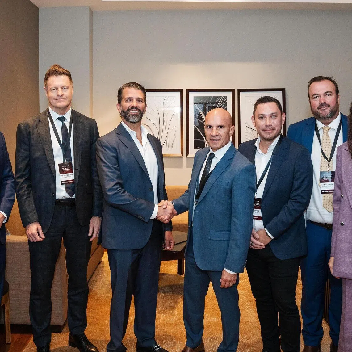 Left to right: Jerry Serowik, senior managing director, head of capital markets, Cohen & Co; Greg Woszczalski, executive chairman, Dynamoney; Donald Trump Jr, executive vice president of the Trump Organisation; Richard Albarran, managing partner of Hall Chadwick; Tristan Lo, partner, Hall Chadwick; Stewart Wilkinson, founder, Blackbird-X Fund; and Kayla Hardy, partner (HK), Hall Chadwick.Source: Hall Chadwick