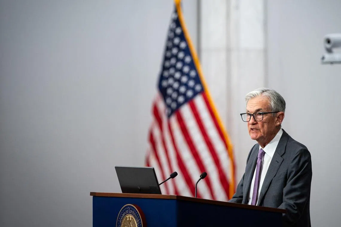 Jerome Powell, chairman of the US Federal Reserve, speaks during the Federal Reserve IF 75TH Anniversary Conference in Washington, DC, US, on Monday, DC, US, on Monday, June 2, 2025. US President Donald Trump pushed Powell to lower interest rates at their first in-person meeting since the president's inauguration last week, the White House said. Photographer: Al Drago/Bloomberg