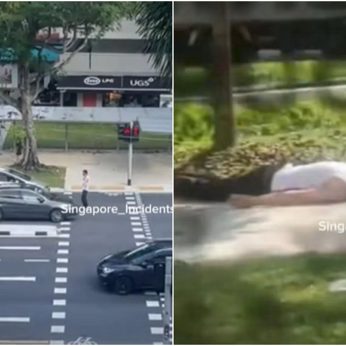 The man blocked cars from moving on the road while the pedestrian light was red.