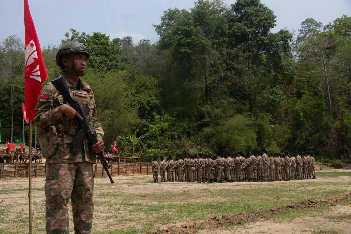 Members of the Mandalay People’s Defence Forces at a secret training camp in an undisclosed location in Myanmar’s Saging Region on May 19.