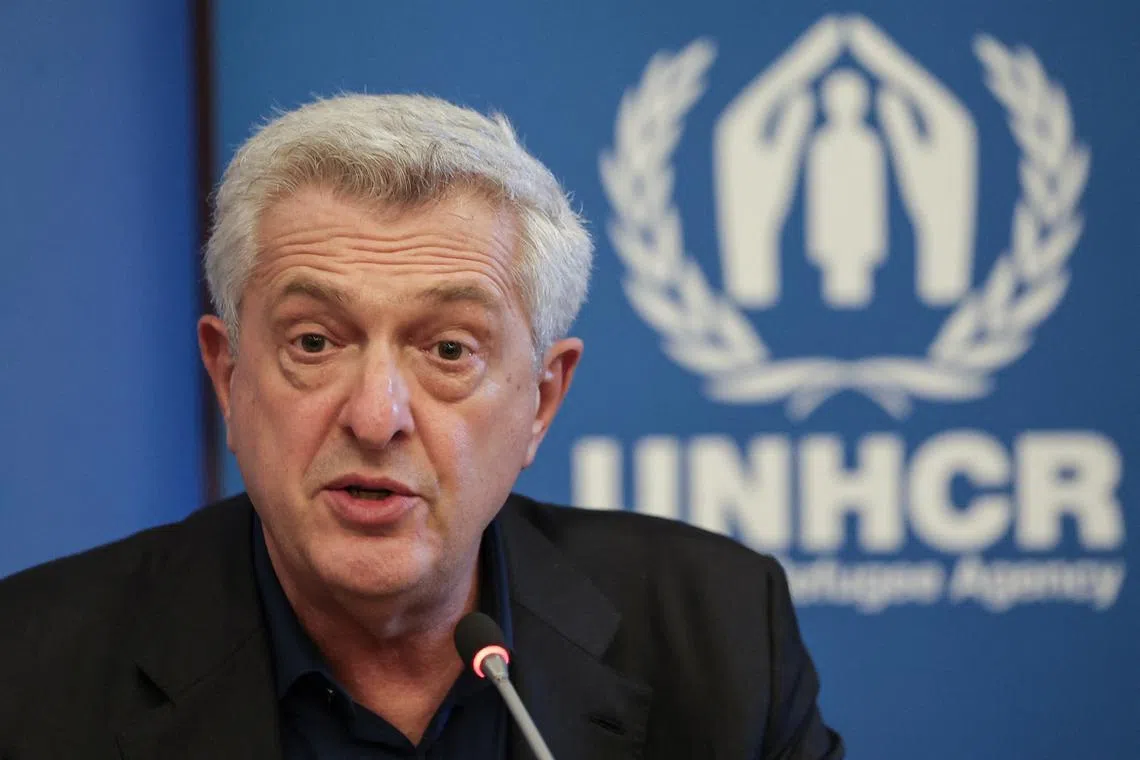 FILE PHOTO: United Nations High Commissioner for Refugees Filippo Grandi speaks during press a conference in Beirut, Lebanon , October 6, 2024. REUTERS/Louisa Gouliamaki/File Photo