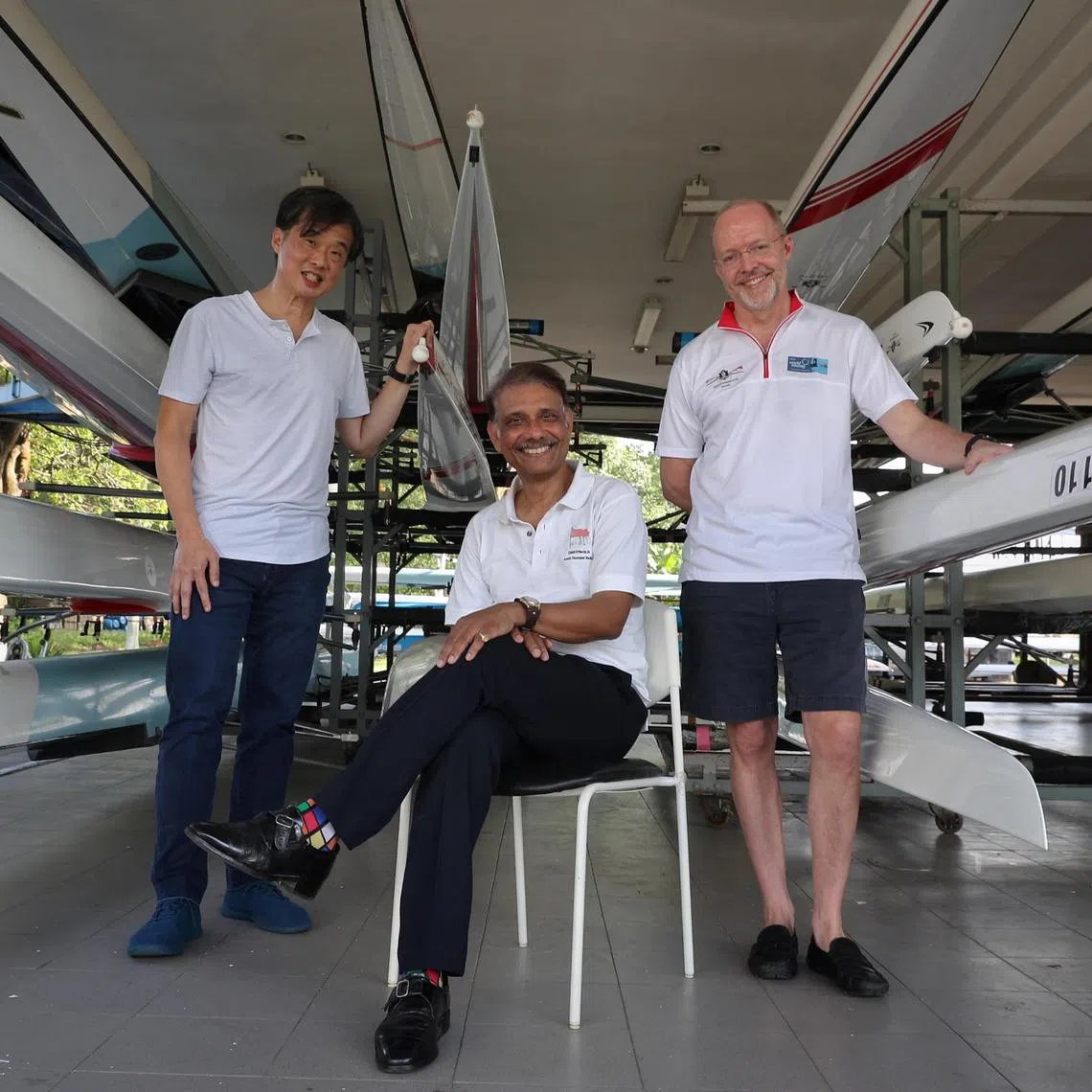 Singapore Rowing Association president Paul Supramaniam with Toh Han Chong and Steve Davies in a photo taken in 2022.