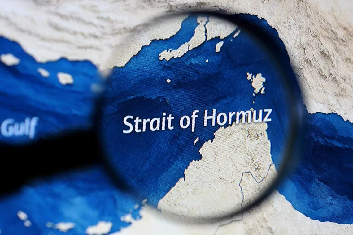 A map showing the Strait of Hormuz is seen in this illustration taken March 23, 2026.