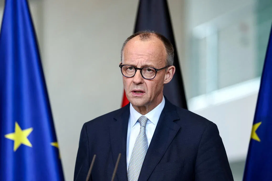 German Chancellor Friedrich Merz makes a statement on the situation in the Middle East, after Israel and the U.S. launched strikes on Iran, at the chancellery in Berlin, Germany, March 1, 2026. REUTERS/Nadja Wohlleben