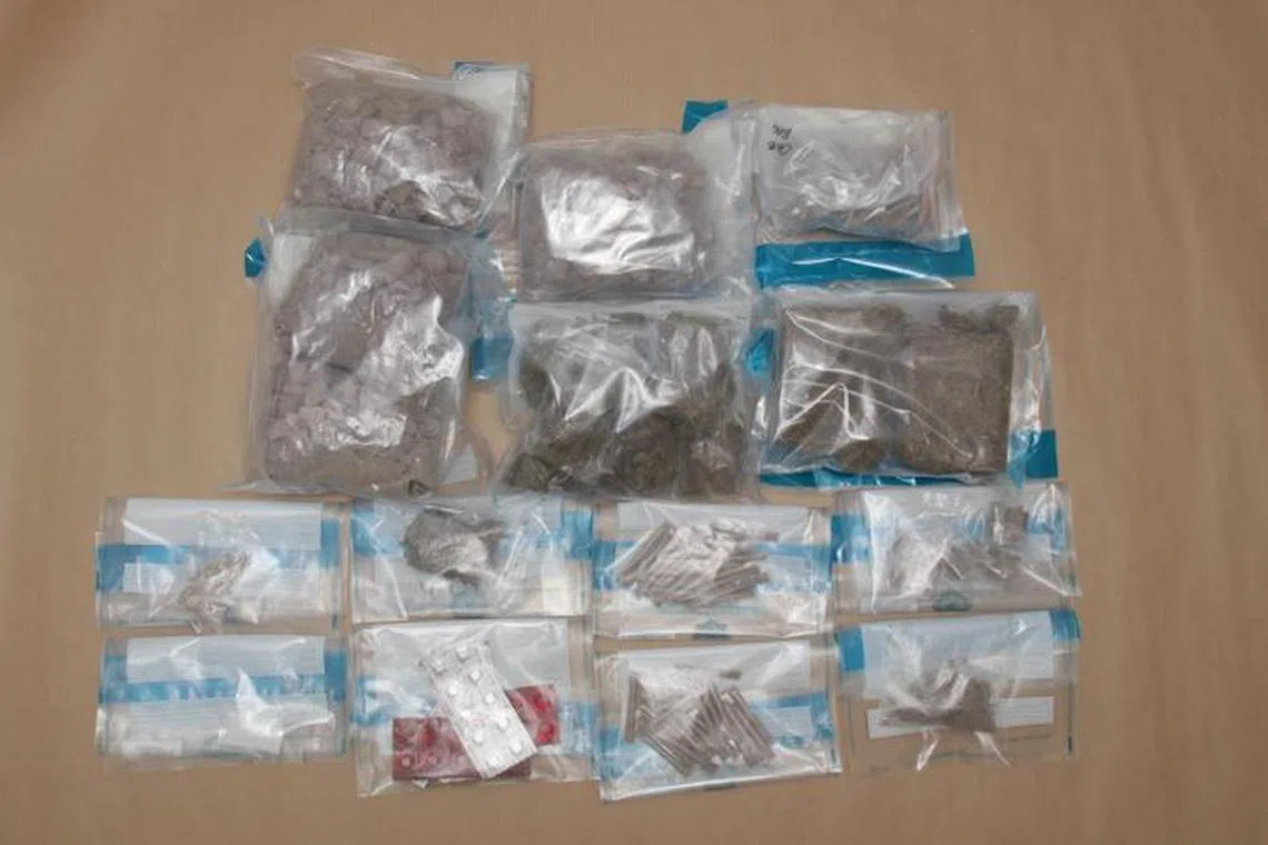 About 2,395g of heroin, 722g of cannabis, 25g of ‘Ice’, 44 Erimin-5 tablets and two ‘Ecstasy’ tablets were seized from within the unit, where the man was arrested.