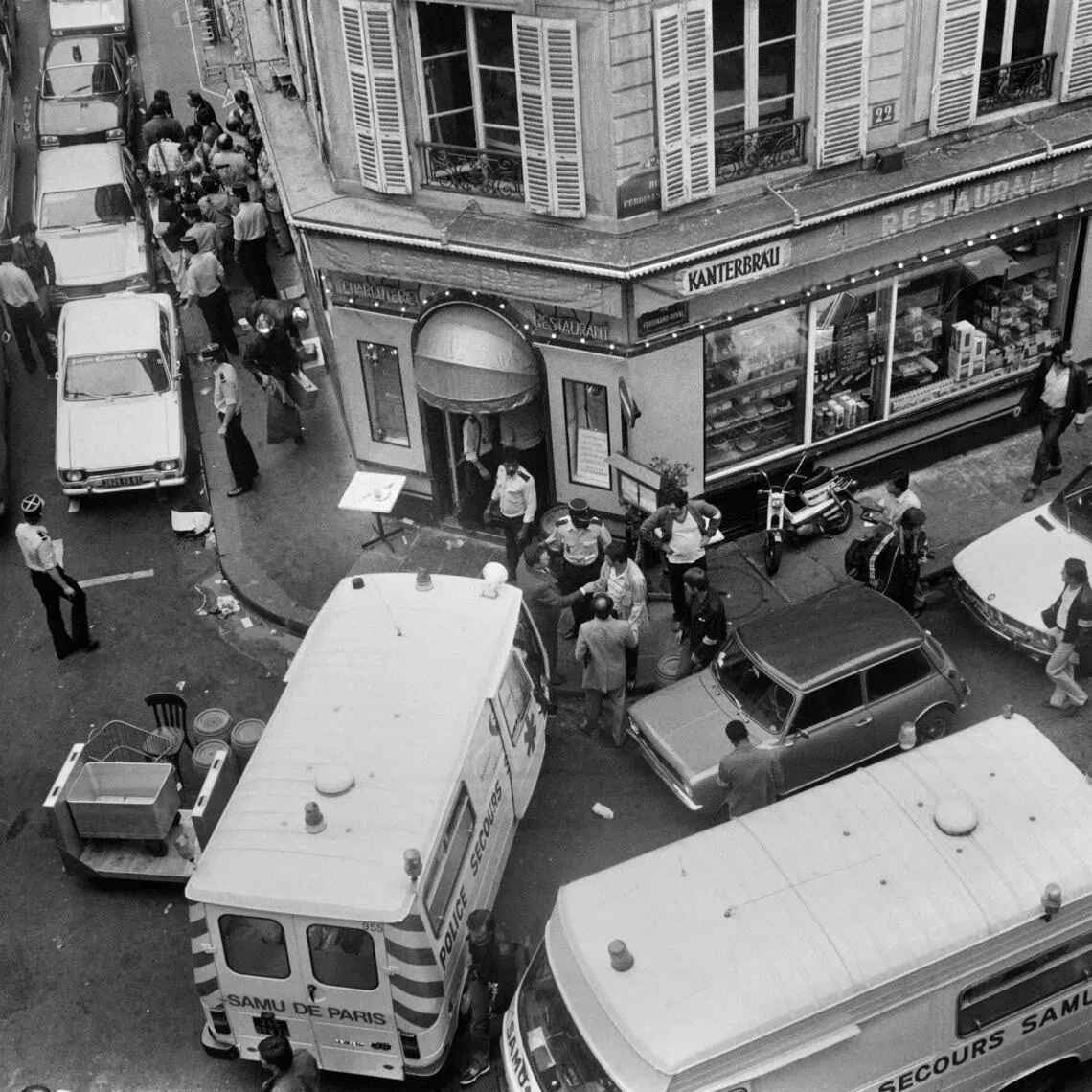 Six people were killed and 22 others wounded in the Aug 9, 1982, attack on a Jewish restaurant in Paris, France.
