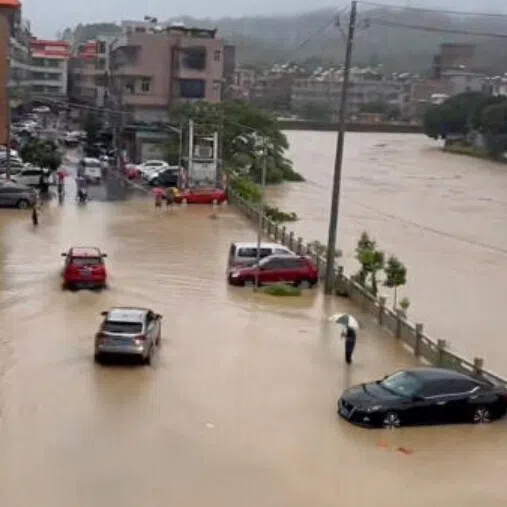 A screengrab from a video released on July 26 showing flooded streets in Puning, in China’s Guangdong province, after Typhoon Noul brought heavy torrential rain.