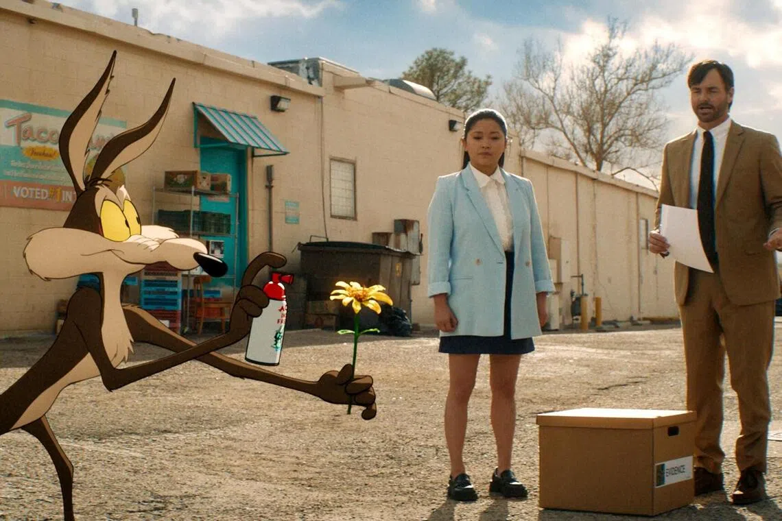 looney12 - (From left) Wile E. Coyote, Lana Condor and Will Forte in Coyote Vs Acme.
source/copyright: Shaw Organisation