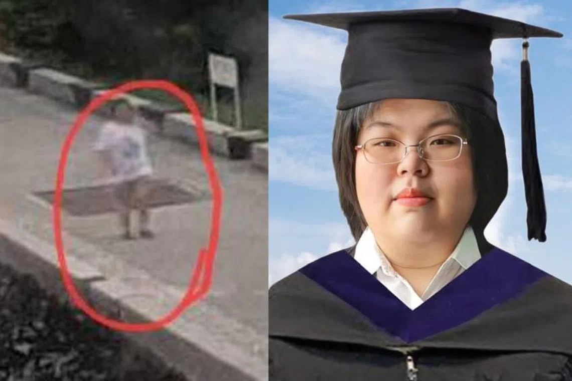 0612NKL [黄俊贤] 22岁女子台湾溺水（Credit: AsiaOne）
CCTV footage of the last time Moo was seen (left) and Moo in a graduation gown.
(PHOTO: Adeleen Chia）