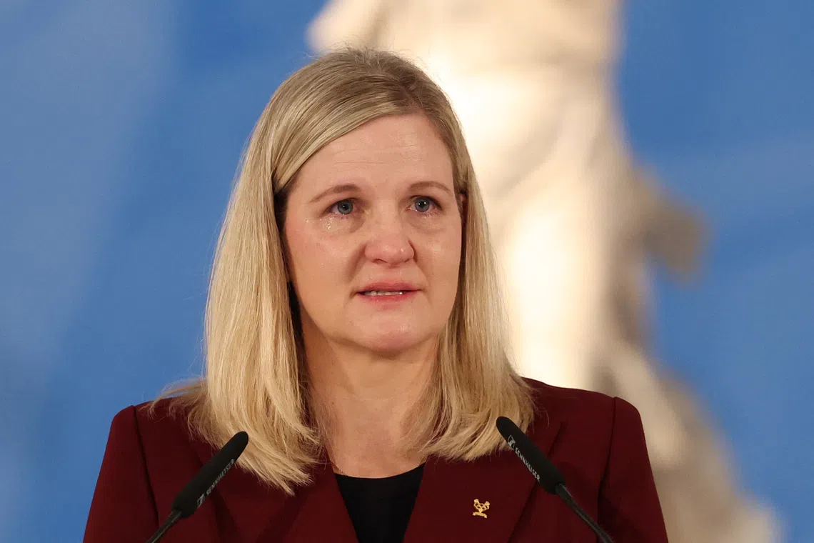 Olympics - 2026 Milano-Cortina Winter Olympics - 2026 Milano-Cortina Winter Olympics Flame Lighting Ceremony - Ancient Olympia, Greece - November 26, 2025 International Olympic Committee (IOC) president Kirsty Coventry speaks during the ceremony REUTERS/Louisa Gouliamaki